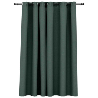 Linen-Look Blackout Curtains with Grommets Green 290x245cm