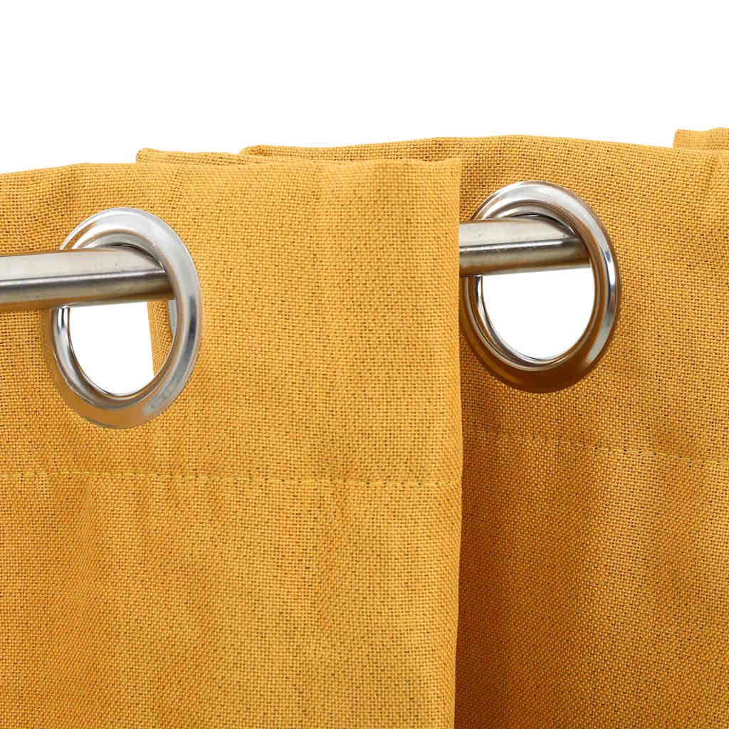 Linen-Look Blackout Curtains with Grommets 2pcs Yellow 140x175cm