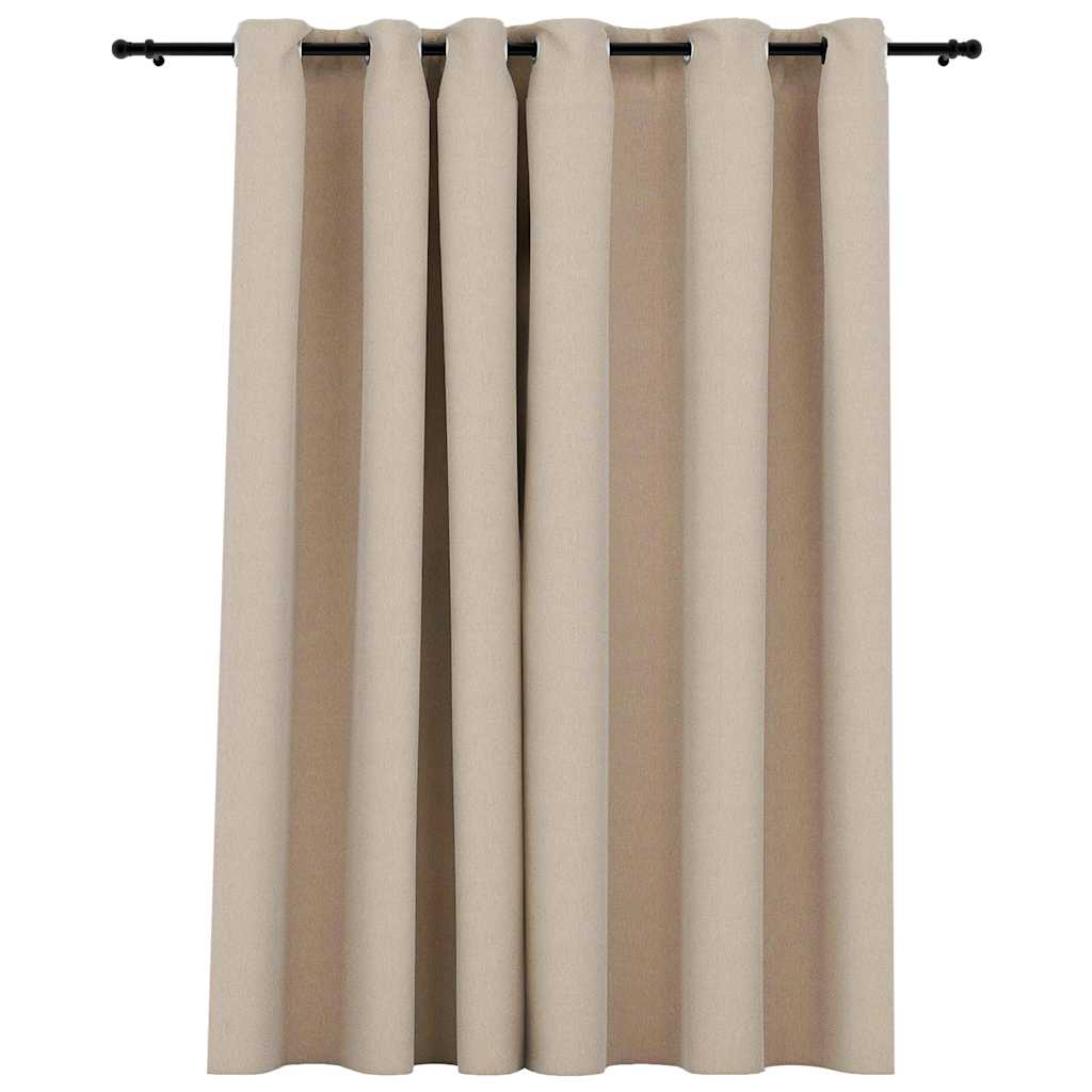 Linen-Look Blackout Curtain with Grommets Beige 290x245cm