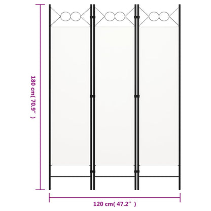 3-Panel Room Divider White 120x180 cm