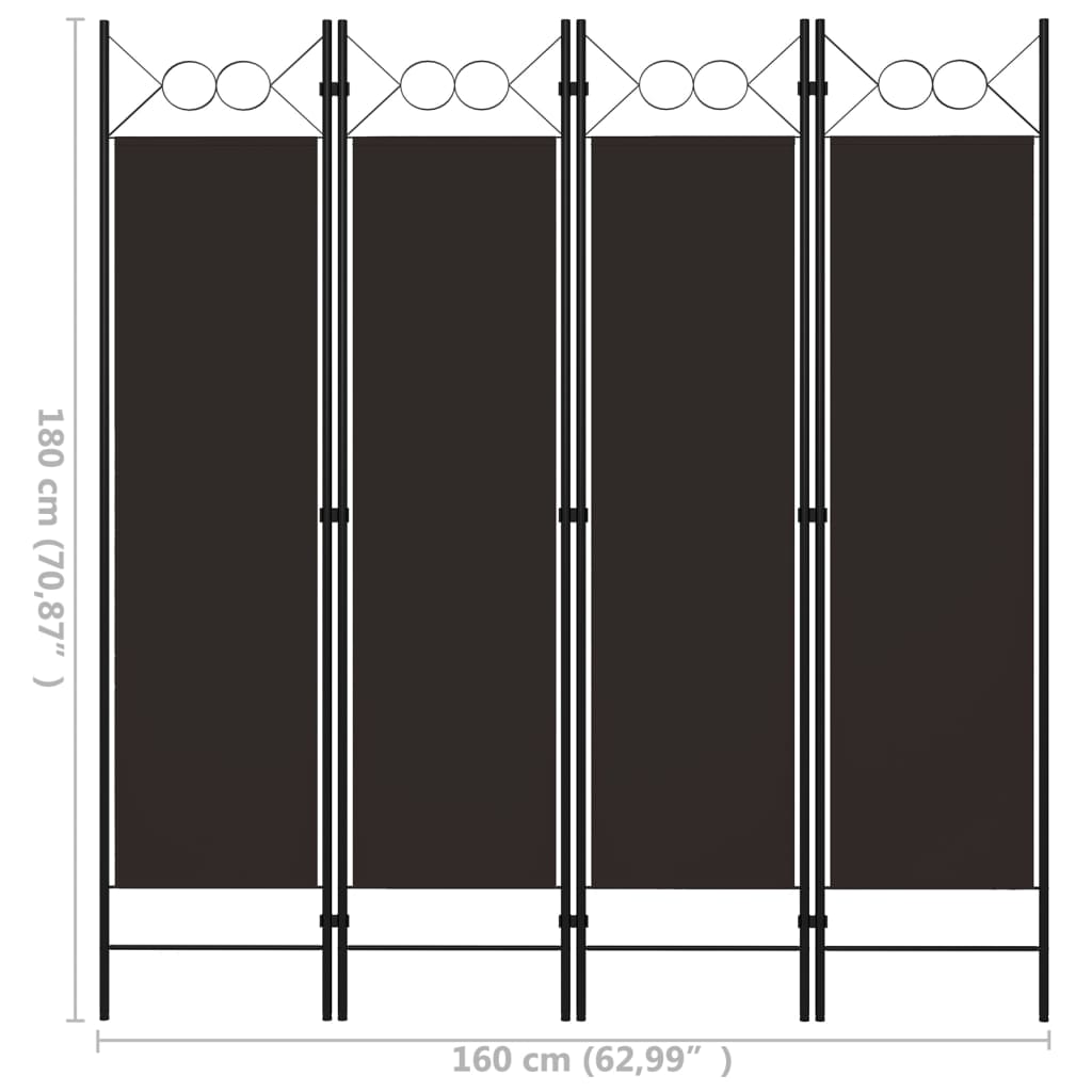 4-Panel Room Divider Brown 160x180 cm