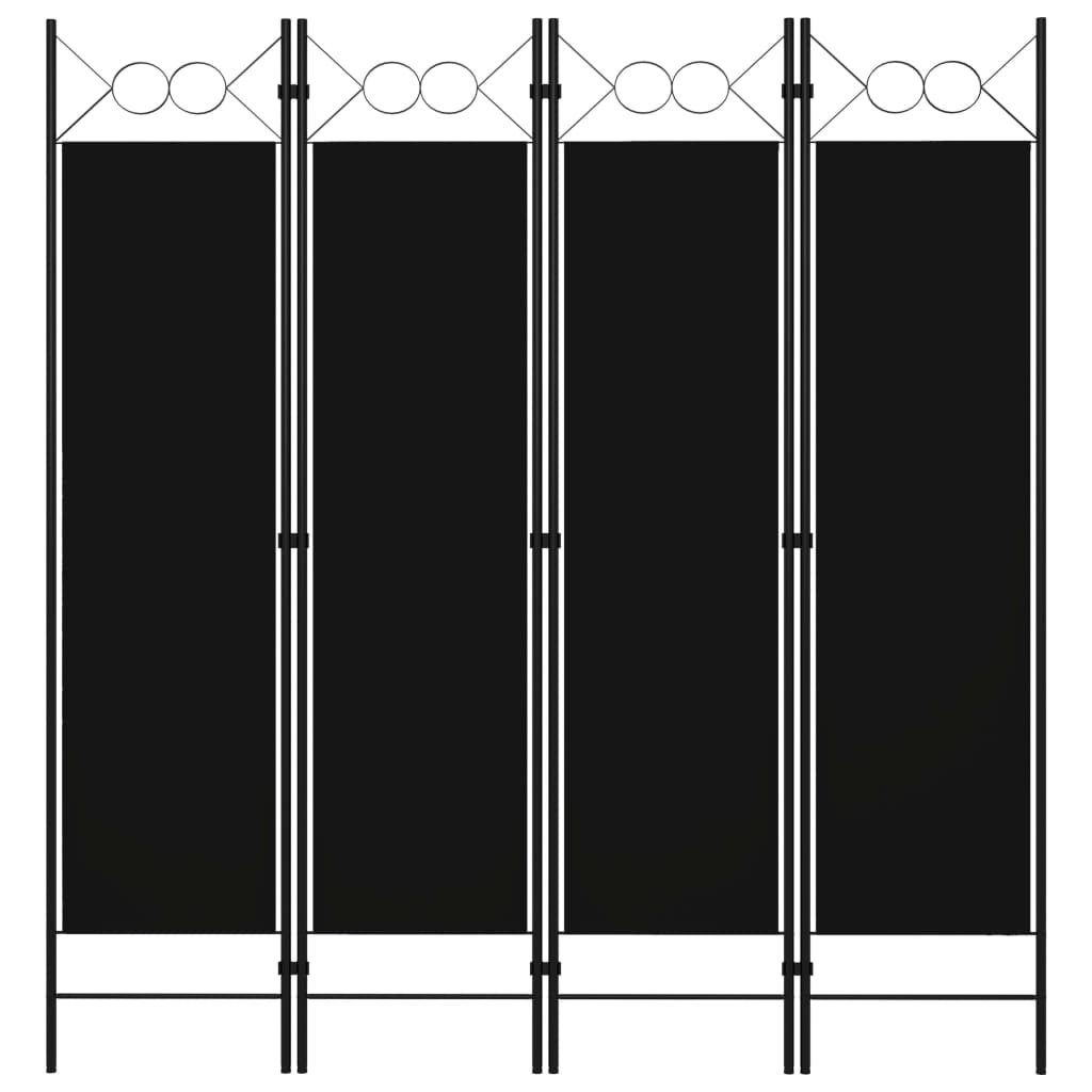 4-Panel Room Divider Black 160x180 cm