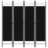 4-Panel Room Divider Black 160x180 cm