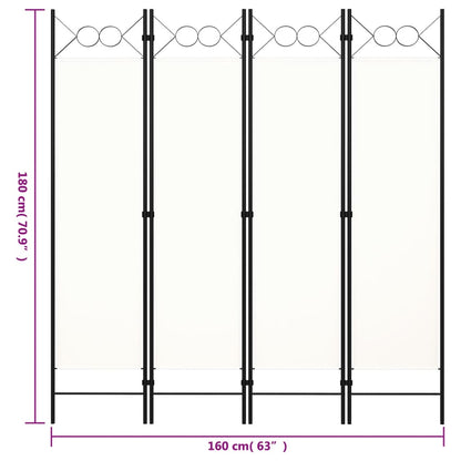 4-Panel Room Divider White 160x180 cm