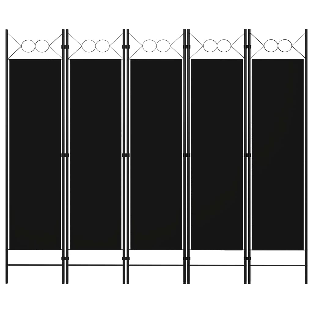 5-Panel Room Divider Black 200x180 cm