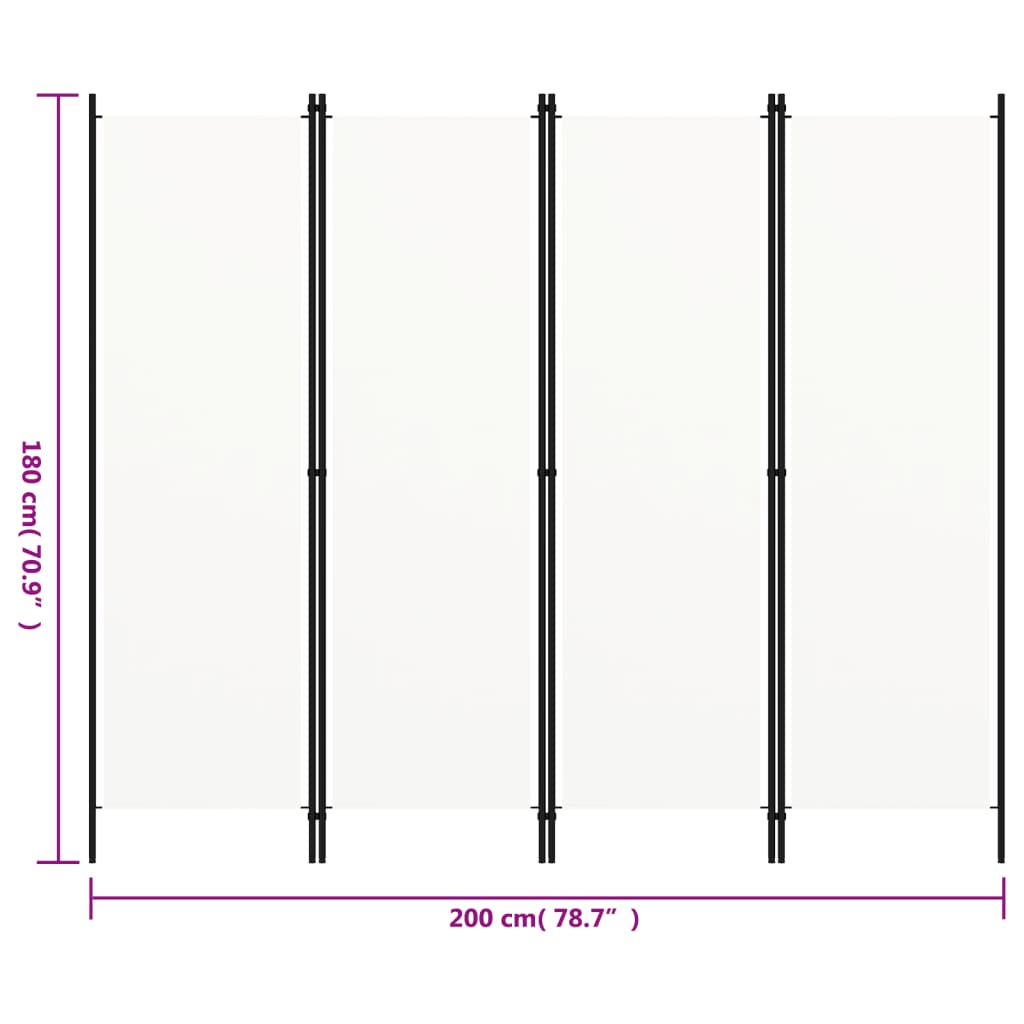 4-Panel Room Divider White 78.7"x70.9"