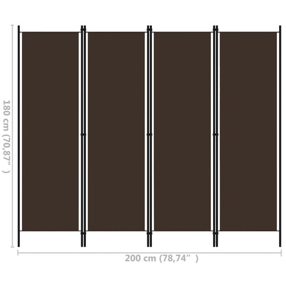 4-Panel Room Divider Brown 200x180 cm