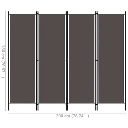 4-Panel Room Divider Anthracite 200x180 cm