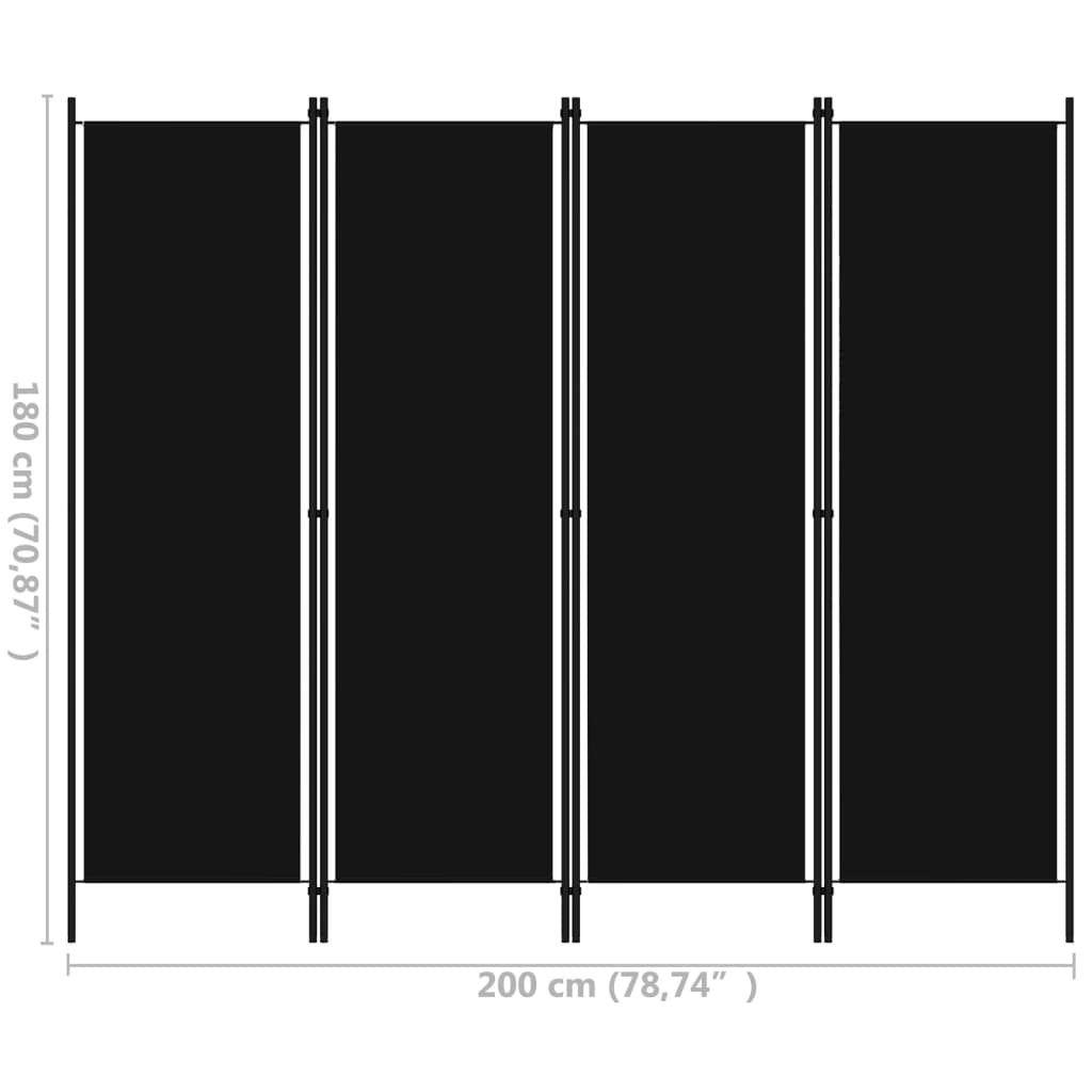 4-Panel Room Divider Black 200x180 cm