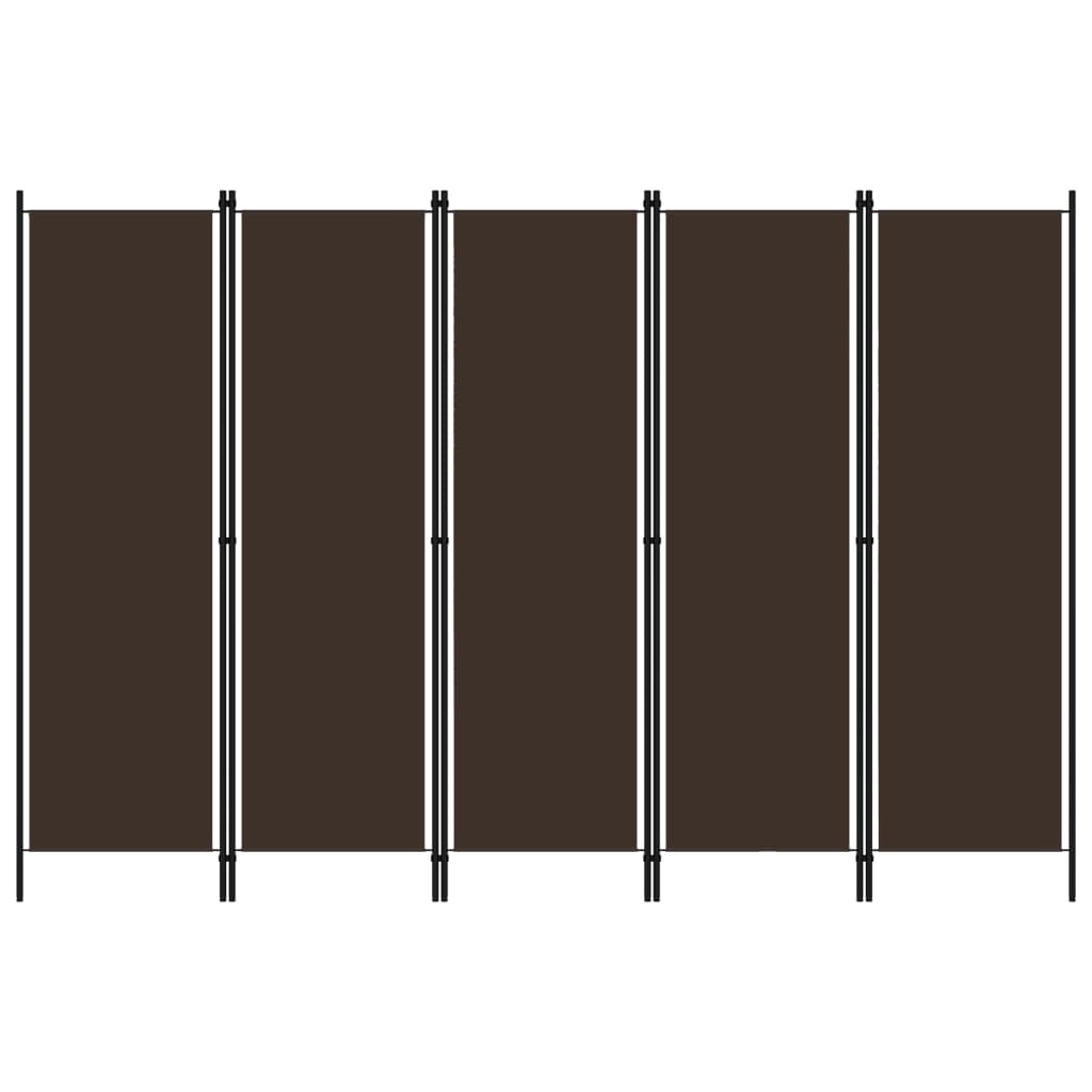 5-Panel Room Divider Brown 250x180 cm