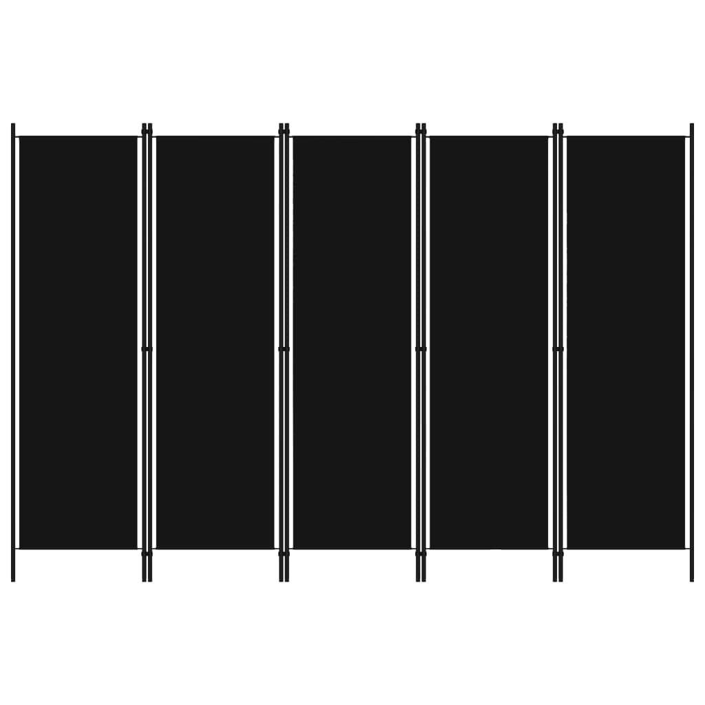 5-Panel Room Divider Black 250x180 cm