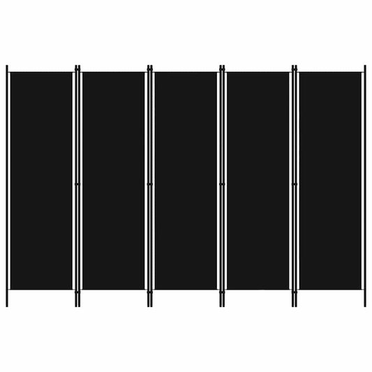 320726 vidaXL 5-Panel Room Divider Black 250x180 cm