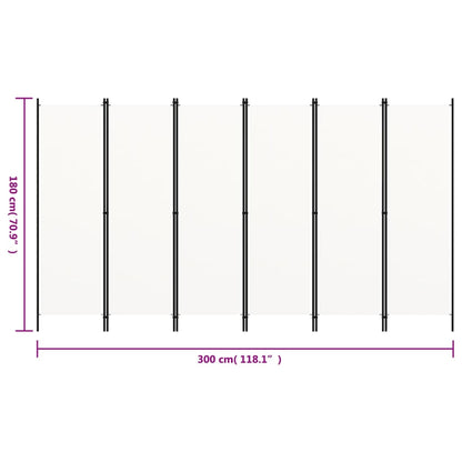 6-Panel Room Divider White 300x180 cm