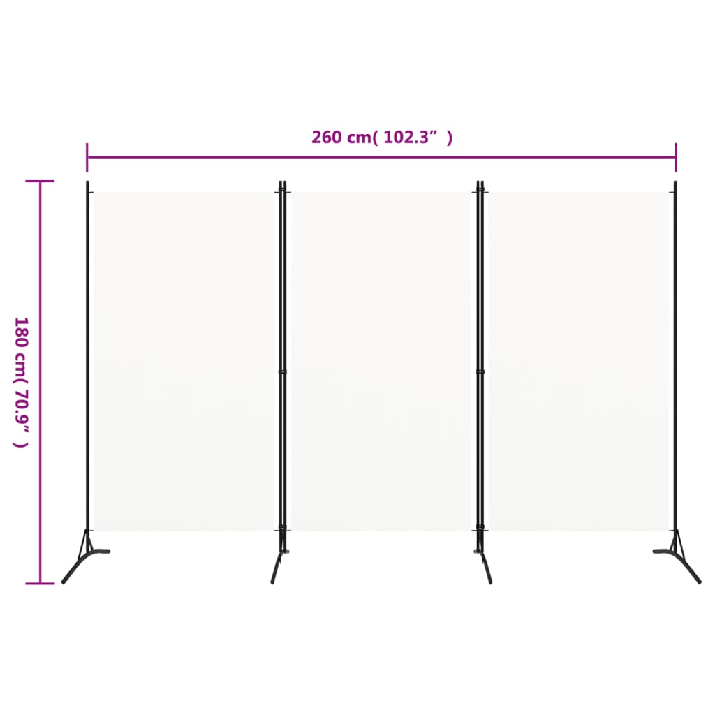 3-Panel Room Divider White 260x180 cm