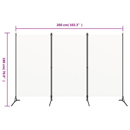 3-Panel Room Divider White 260x180 cm