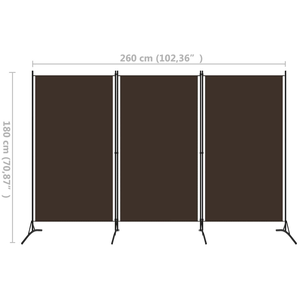 3-Panel Room Divider Brown 260x180 cm