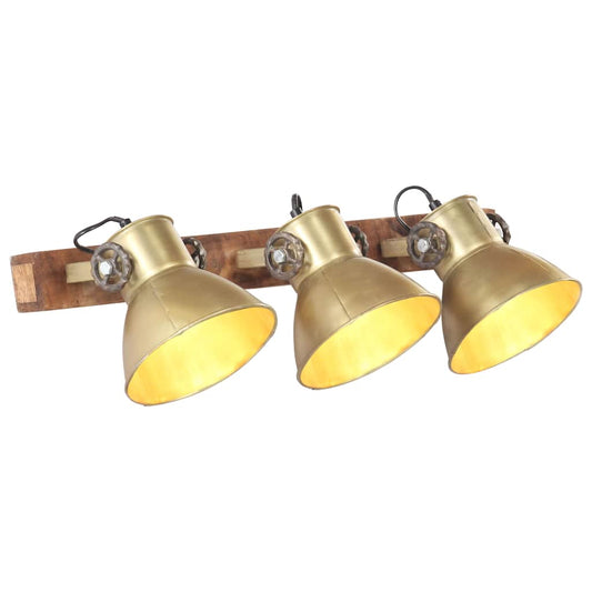 Wall Lamp | Brass and brown | Iron, Solid Mango Wood | Medium