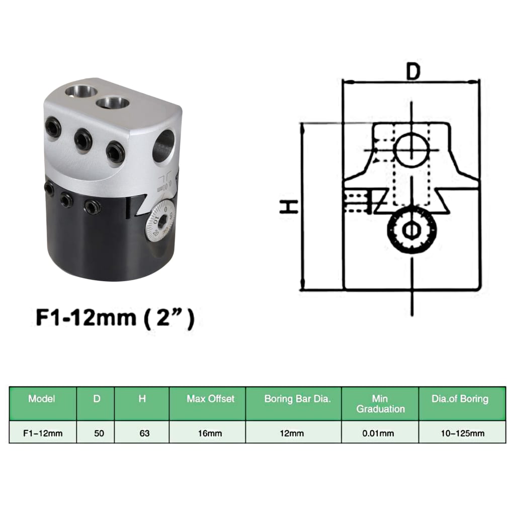 15 Pieces Boring Tool Set 50 mm Boring Head MT3-F1-12