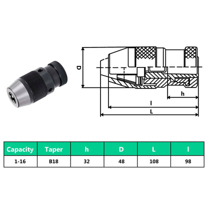 Quick Release Drill Chuck MT2-B18 with 16 mm Clamping Range