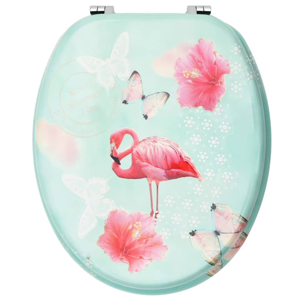 WC Toilet Seat with Lid MDF Flamingo Design