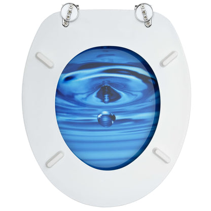 WC Toilet Seat with Lid MDF Blue Water Drop Design