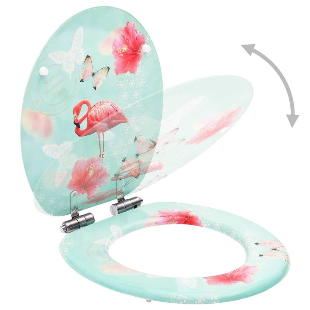 WC Toilet Seat with Soft Close Lid MDF Flamingo Design