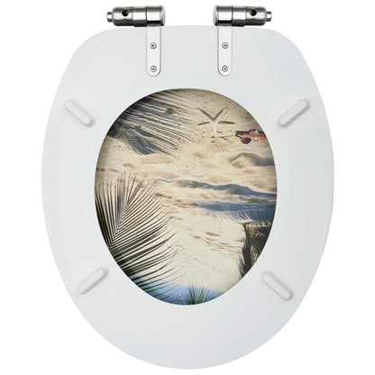 WC Toilet Seat with Soft Close Lid MDF Beach Design