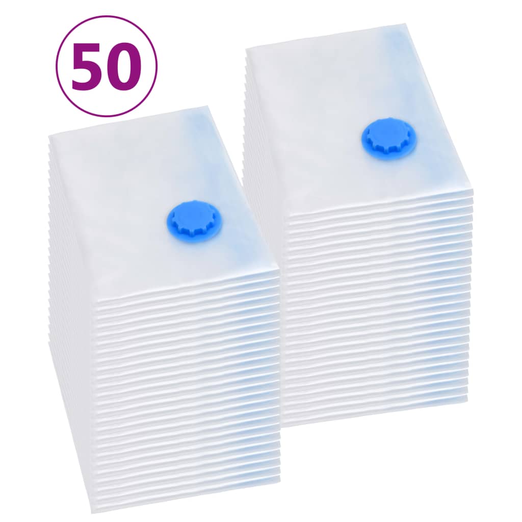 Vacuum Travel Bag | Set of 50 | Transparent and blue | Plastic | Large