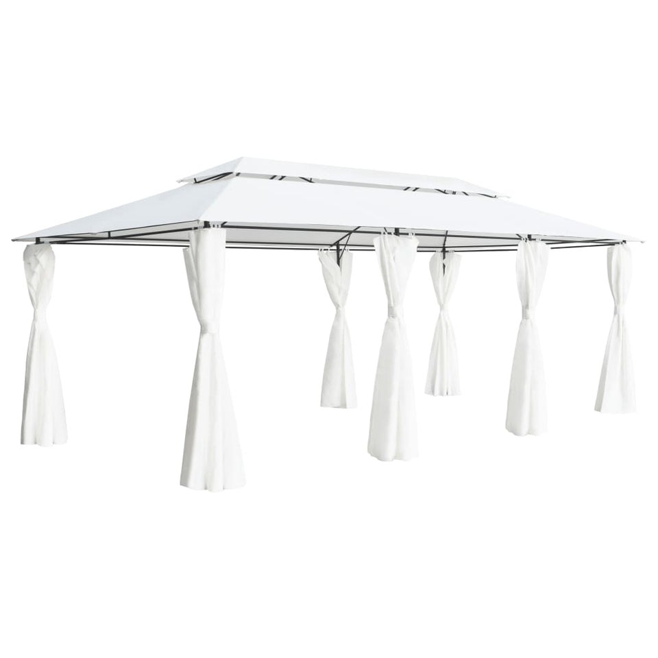 Gazebo with Curtains 600x298x270 cm White 180g/m²