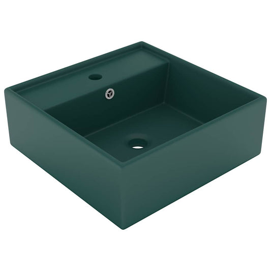 146948 vidaXL Luxury Basin Overflow Square Matt Dark Green 41x41 cm Ceramic