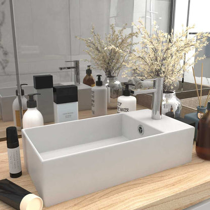 146987 vidaXL Bathroom Sink with Overflow Ceramic Matt White