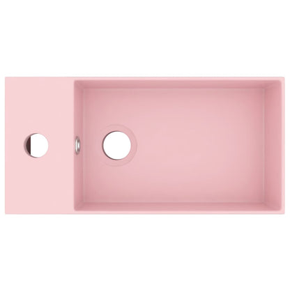 Bathroom Sink with Overflow Ceramic Matt Pink