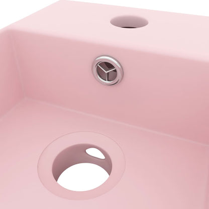 Bathroom Sink with Overflow Ceramic Matt Pink