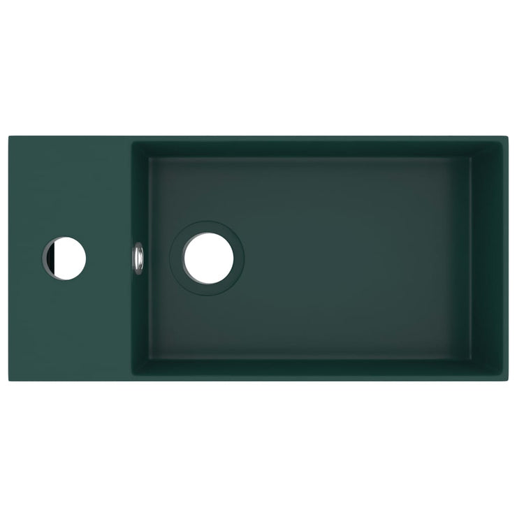 Bathroom Sink with Overflow Ceramic Dark Green