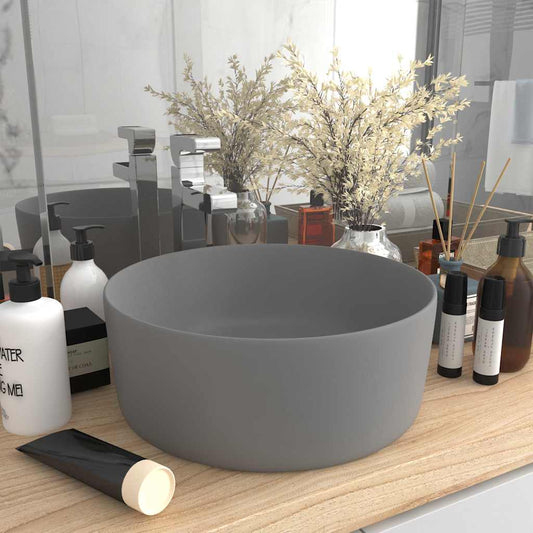 147015 vidaXL Luxury Wash Basin Round Matt Light Grey 40x15 cm Ceramic