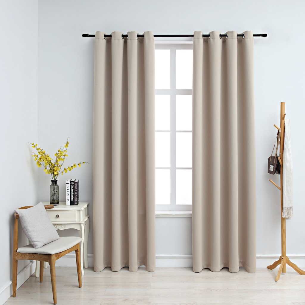 Blackout Curtains with Rings 2 pcs Beige 54"x63" Fabric