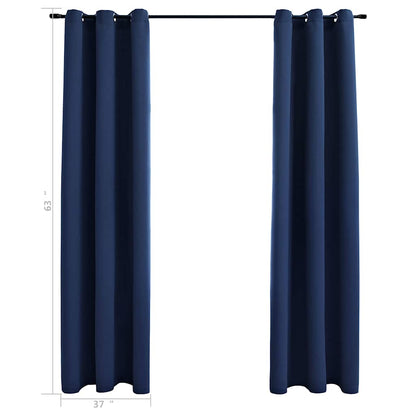 Blackout Curtains with Rings 2 pcs Navy Blue 37"x63" Fabric