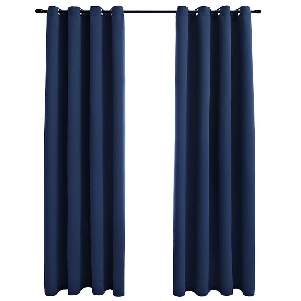 Blackout Curtains with Rings 2 pcs Navy Blue 54"x63" Fabric