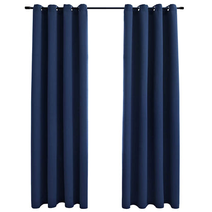Blackout Curtains with Rings 2 pcs Navy Blue 54"x63" Fabric