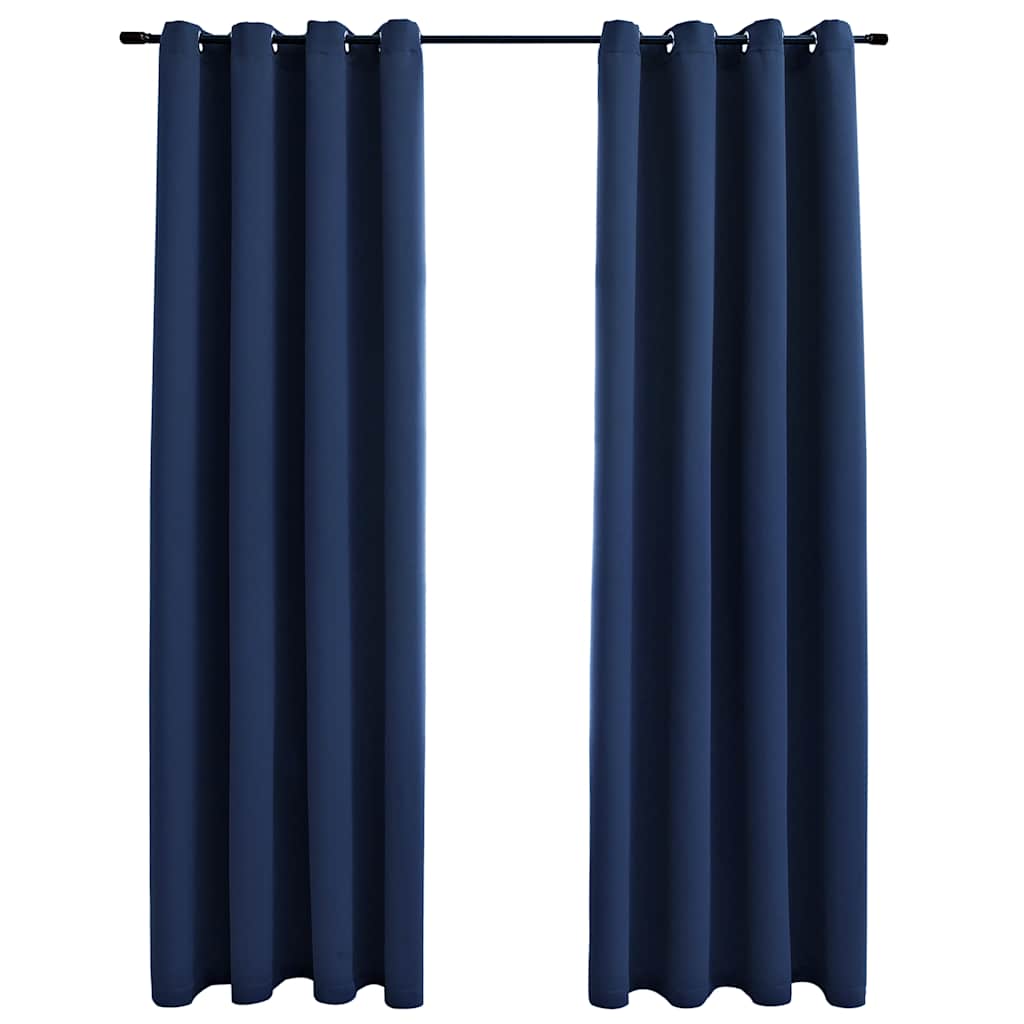 Blackout Curtains with Rings 2 pcs Navy Blue 54"x95" Fabric