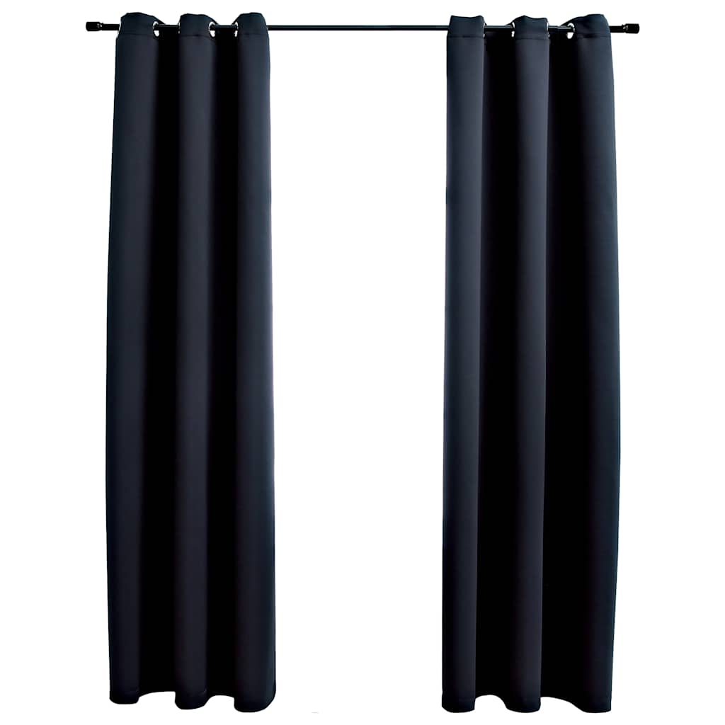 Blackout Curtains with Rings 2 pcs Black 38.2 x 83.9" Fabric