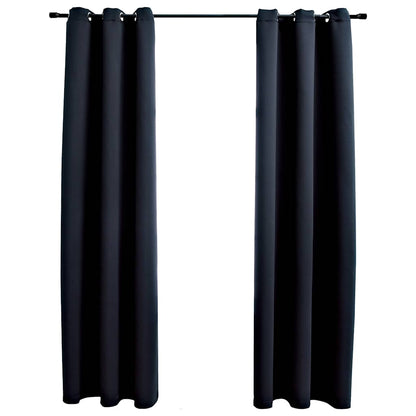 Blackout Curtains with Rings 2 pcs Black 38.2 x 83.9" Fabric