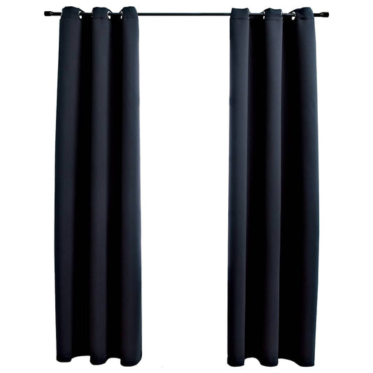Blackout Curtains with Rings 2 pcs Black 97x213 cm Fabric