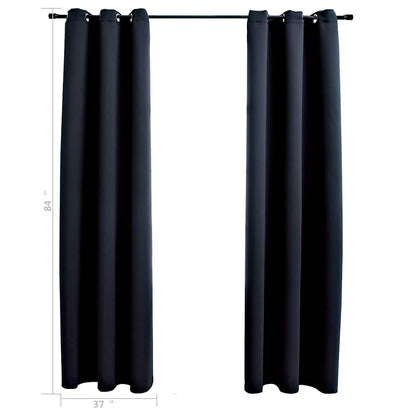 Blackout Curtains with Rings 2 pcs Black 38.2 x 83.9" Fabric