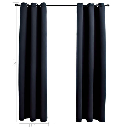 Blackout Curtains with Rings 2 pcs Black 37"x95" Fabric