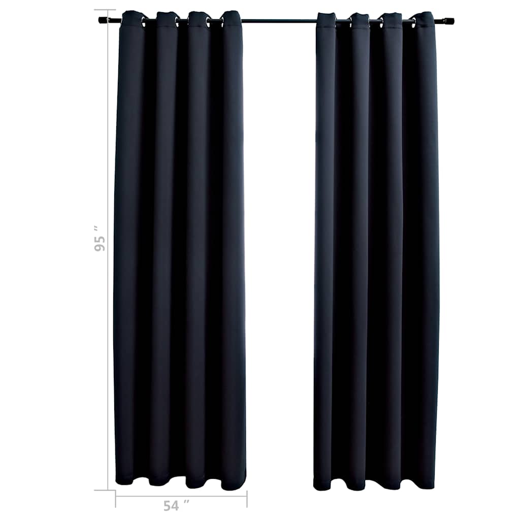 Blackout Curtains with Rings 2 pcs Black 54"x95" Fabric