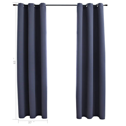 Blackout Curtains with Rings 2 pcs Anthracite 37"x63" Fabric
