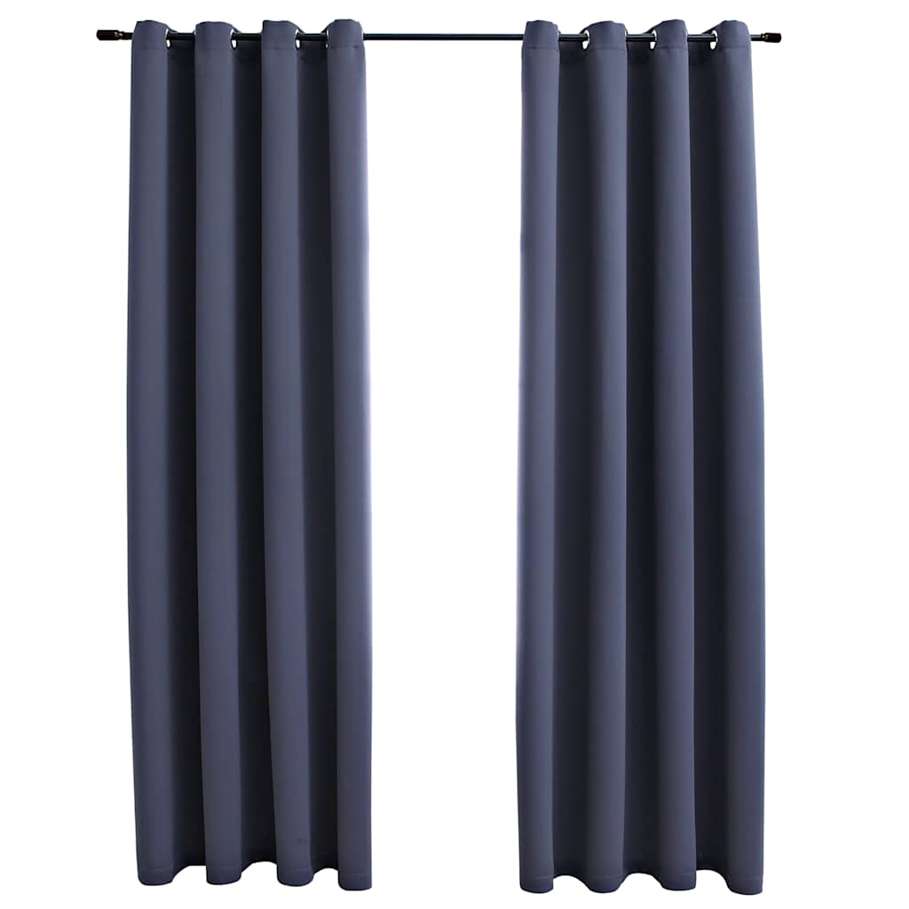 Blackout Curtains with Rings 2 pcs Anthracite 54"x63" Fabric