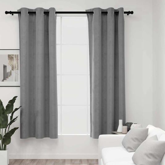 Blackout Curtains with Rings 2 pcs Grey 37"x95" Velvet