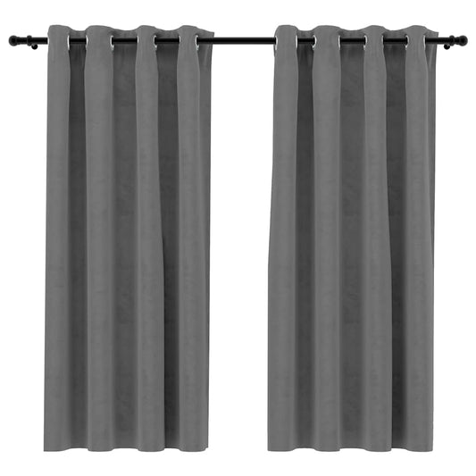 Blackout Curtains with Rings 2 pcs Grey 54"x95" Velvet